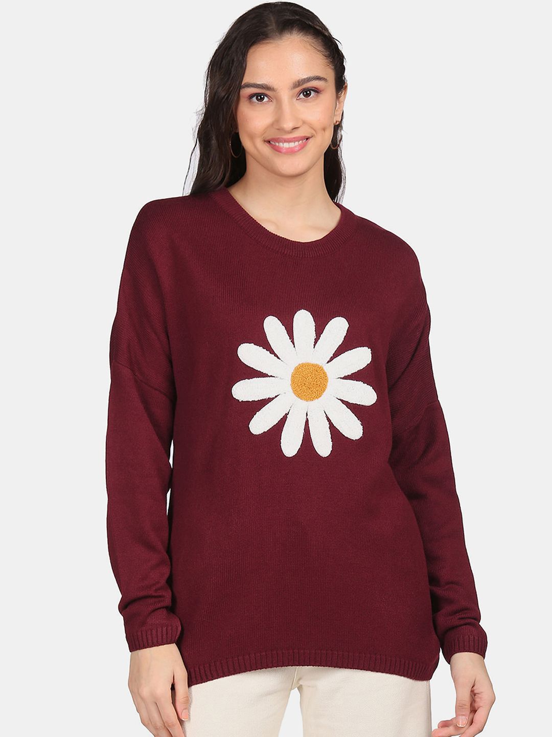 Sugr Women Maroon & White Pullover with Applique Detail Price in India