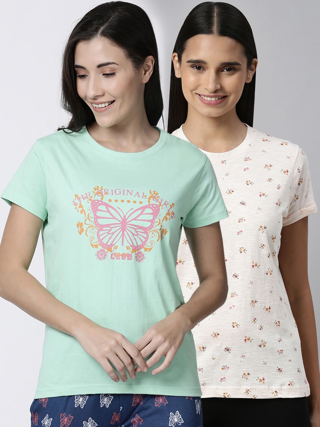 Kryptic Women Pack Of 2 Printed Pure Cotton Lounge T-Shirts Price in India