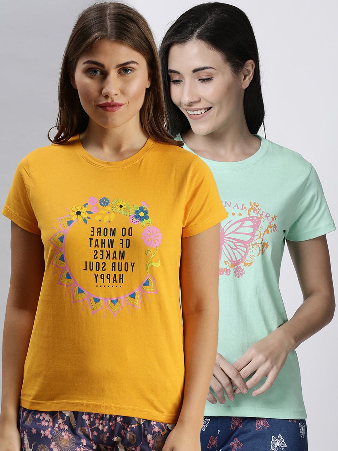 Kryptic Women Pack Of 2 Printed Pure Cotton Lounge T-Shirts Price in India