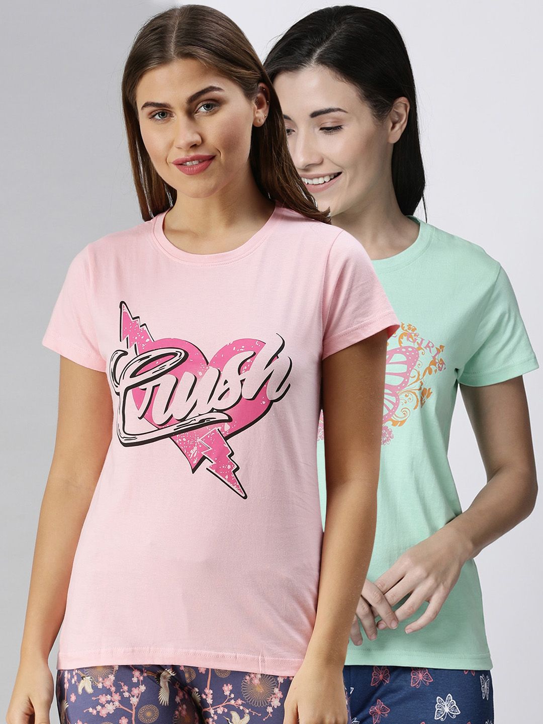 Kryptic Women Pack Of 2 Printed Pure Cotton T-Shirts Price in India