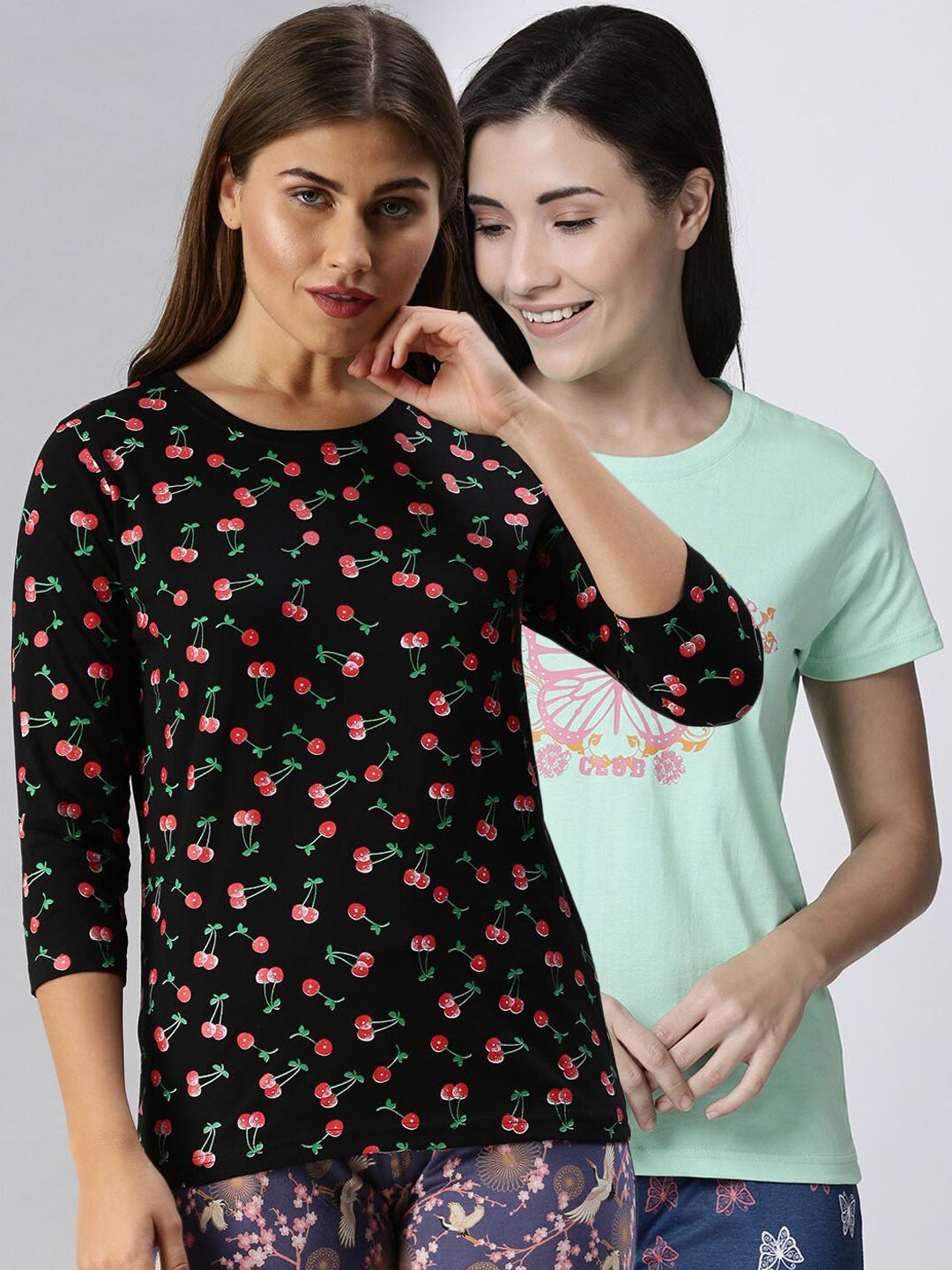 Kryptic Women Pack Of 2 Printed Pure Cotton Lounge T-Shirts Price in India