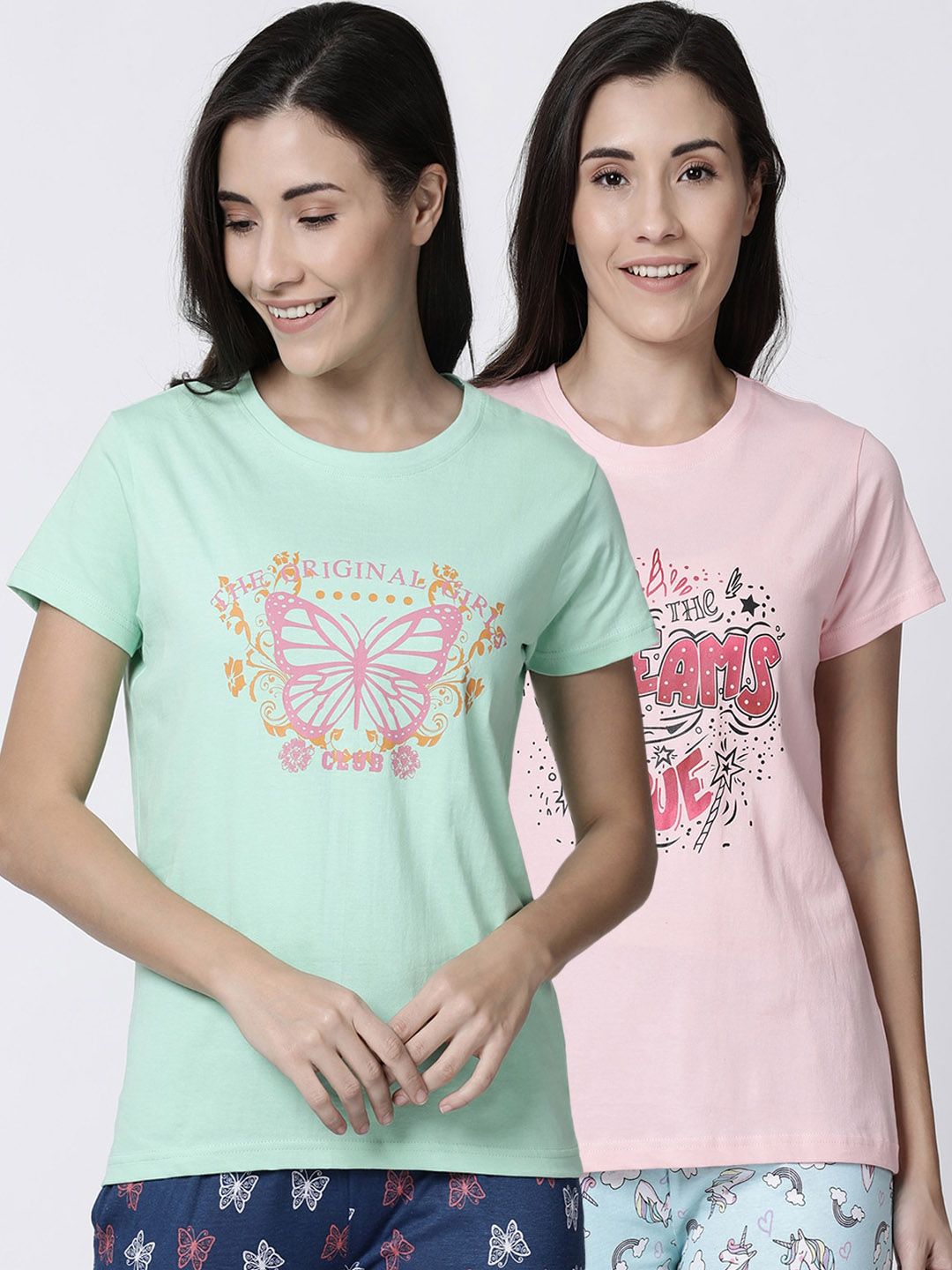 Kryptic Women Pack Of 2 Printed Pure Cotton Lounge T-Shirts Price in India