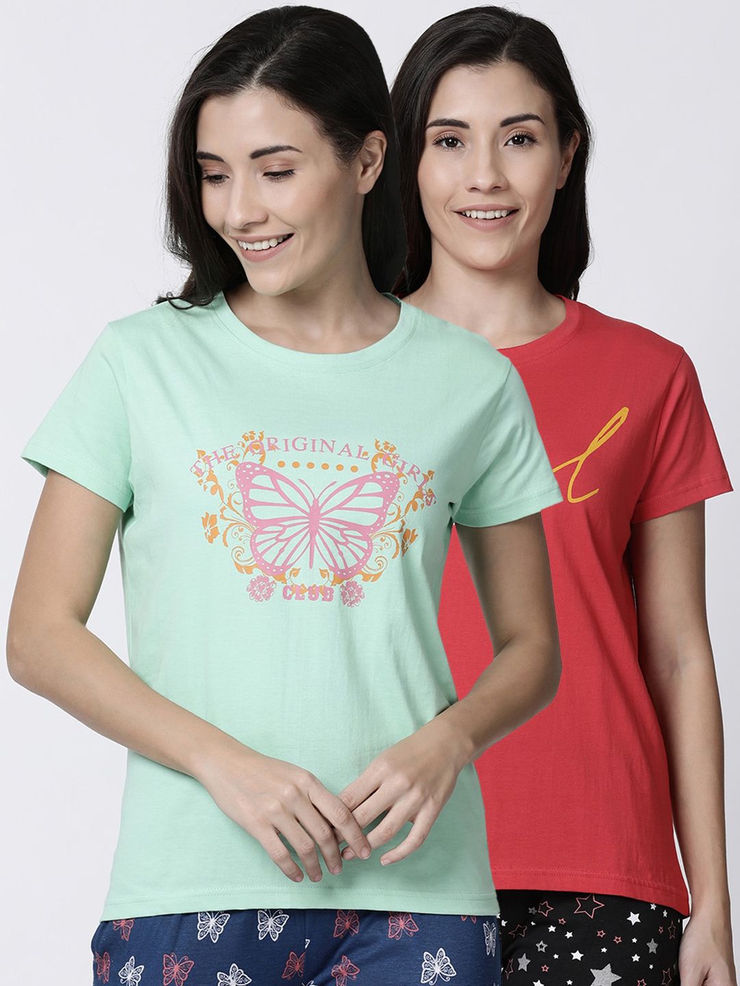 Kryptic Women Pack Of 2 Printed Pure Cotton Lounge T-Shirts Price in India