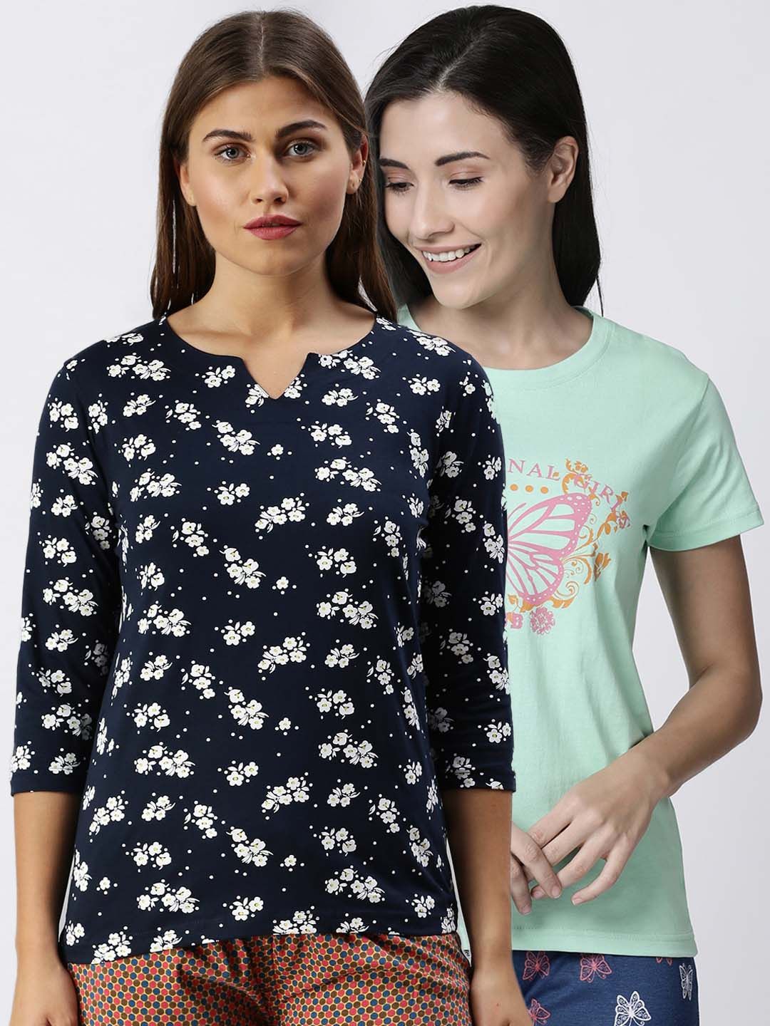 Kryptic Women Pack Of 2 Printed Pure Cotton Lounge T-Shirts Price in India