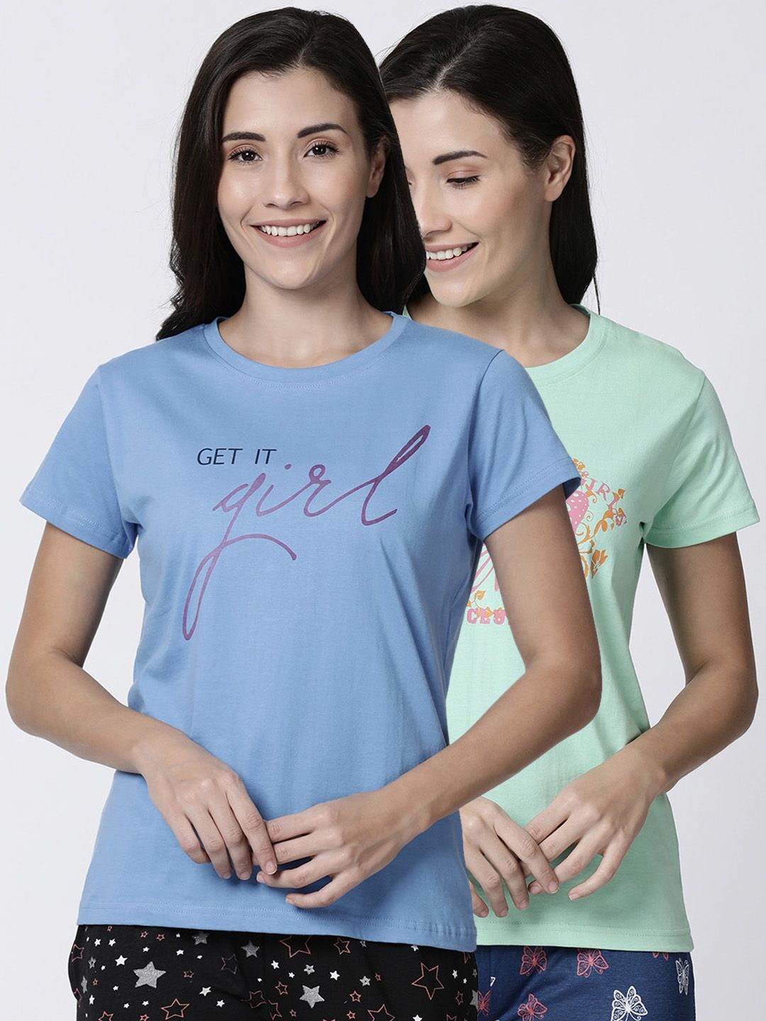 Kryptic Women Pack Of 2 Printed Pure Cotton Lounge T-Shirts Price in India