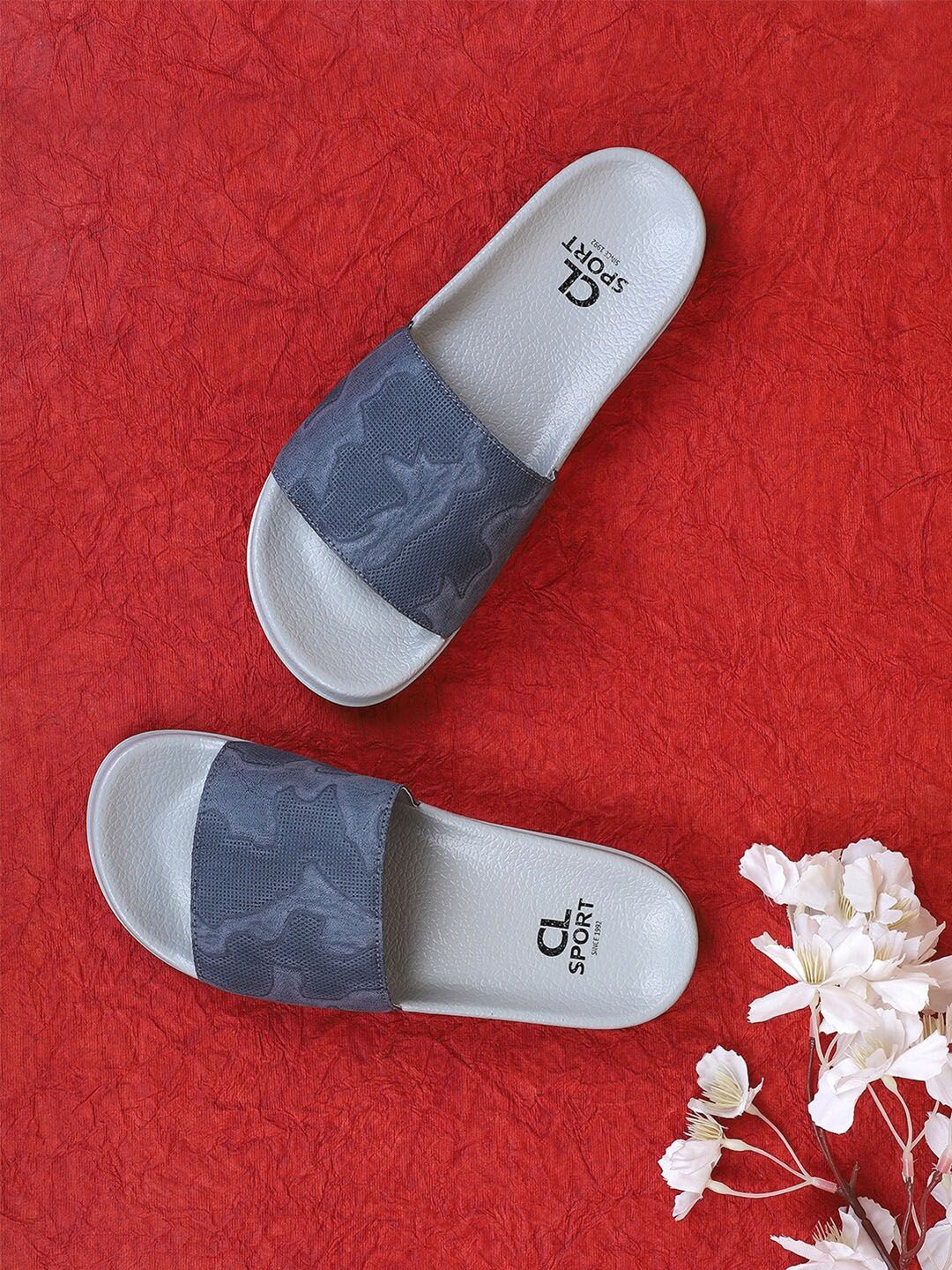 Carlton London sports Women Grey & Navy Blue Printed Sliders Price in India