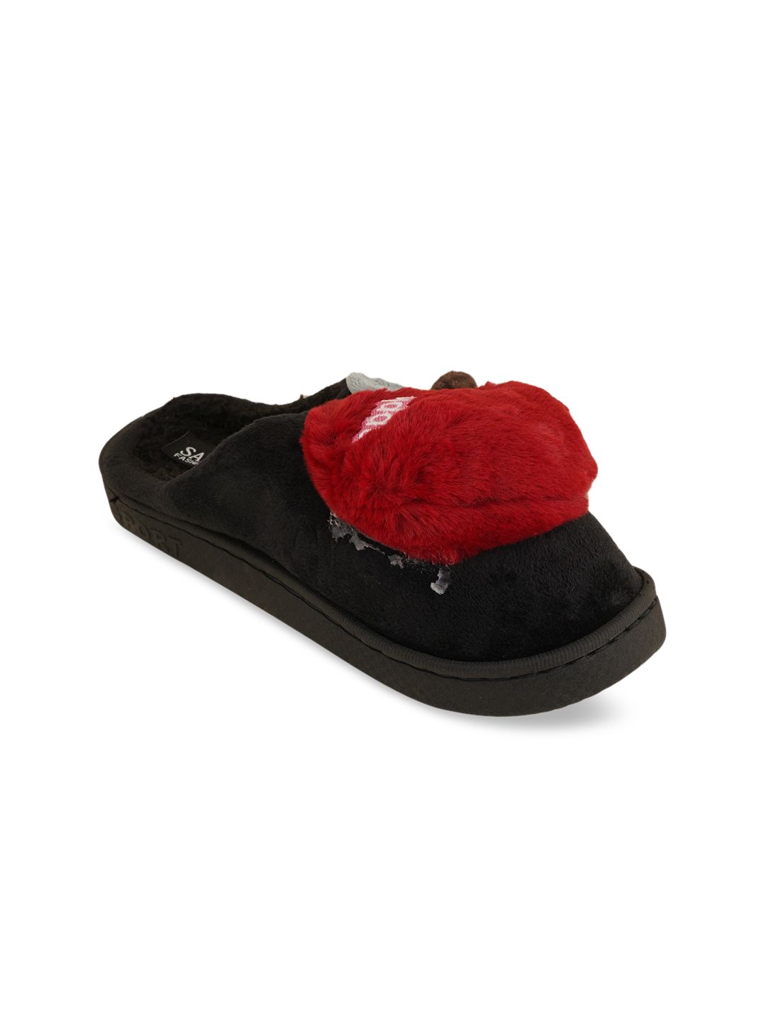 SAPATOS Women Black & Red Room Slippers Price in India