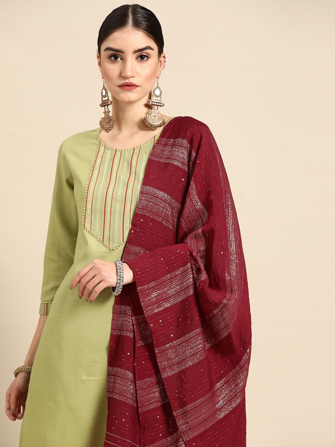 Anouk Women Green Yoke Design Kurta with Trousers & With Dupatta Price in India