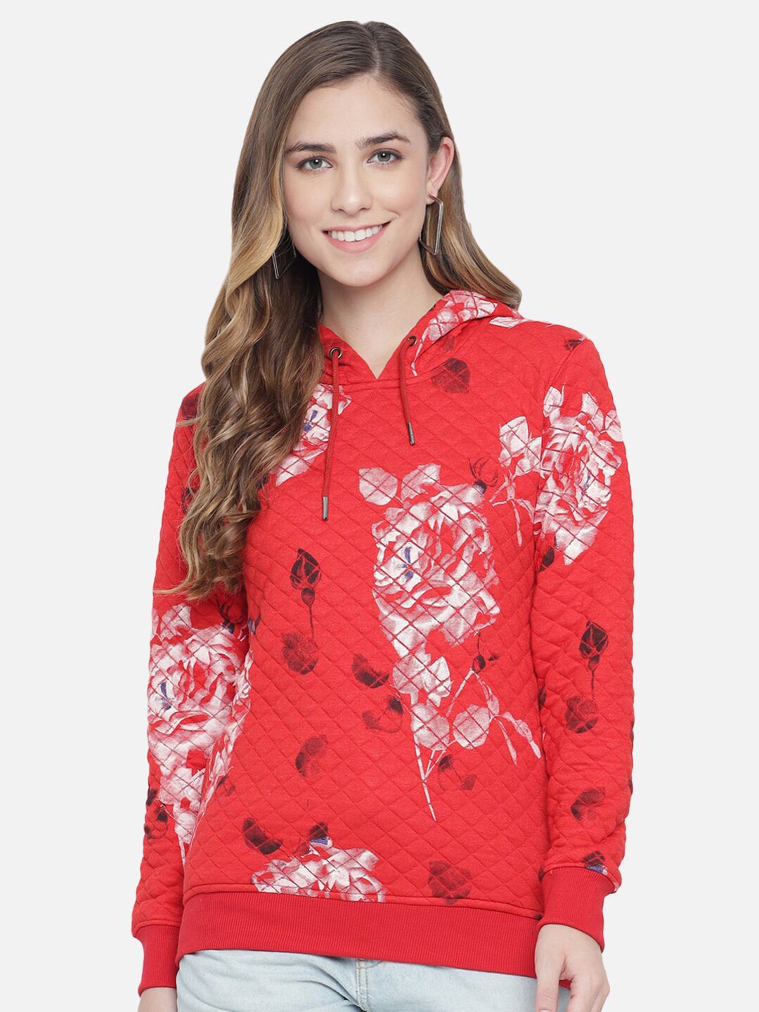 ANTI CULTURE Women Red Printed Hooded Sweatshirt Price in India