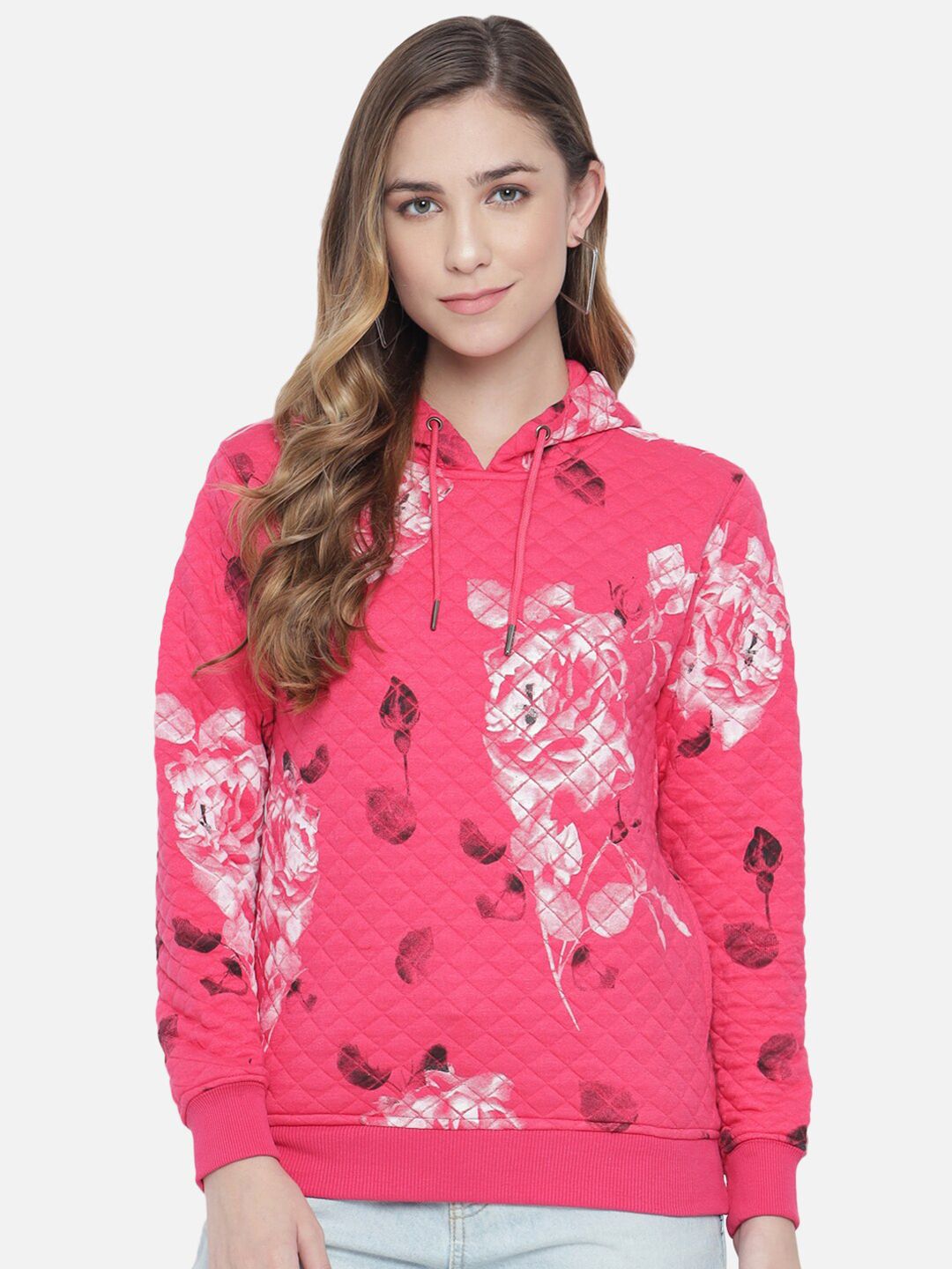 ANTI CULTURE Women Pink Printed Hooded Sweatshirt Price in India