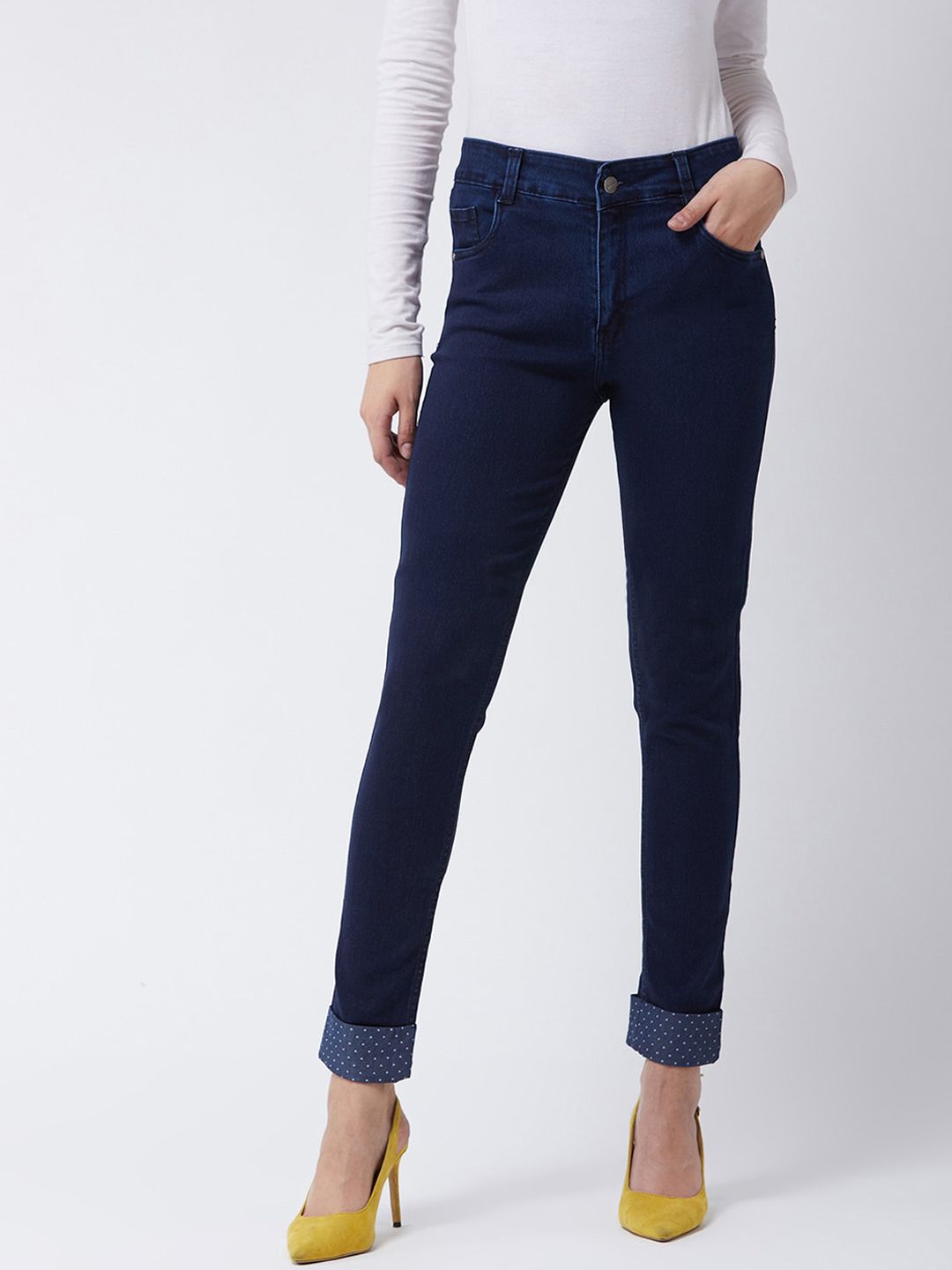 DOLCE CRUDO Women Navy Blue Skinny Fit Stretchable Jeans Price in India