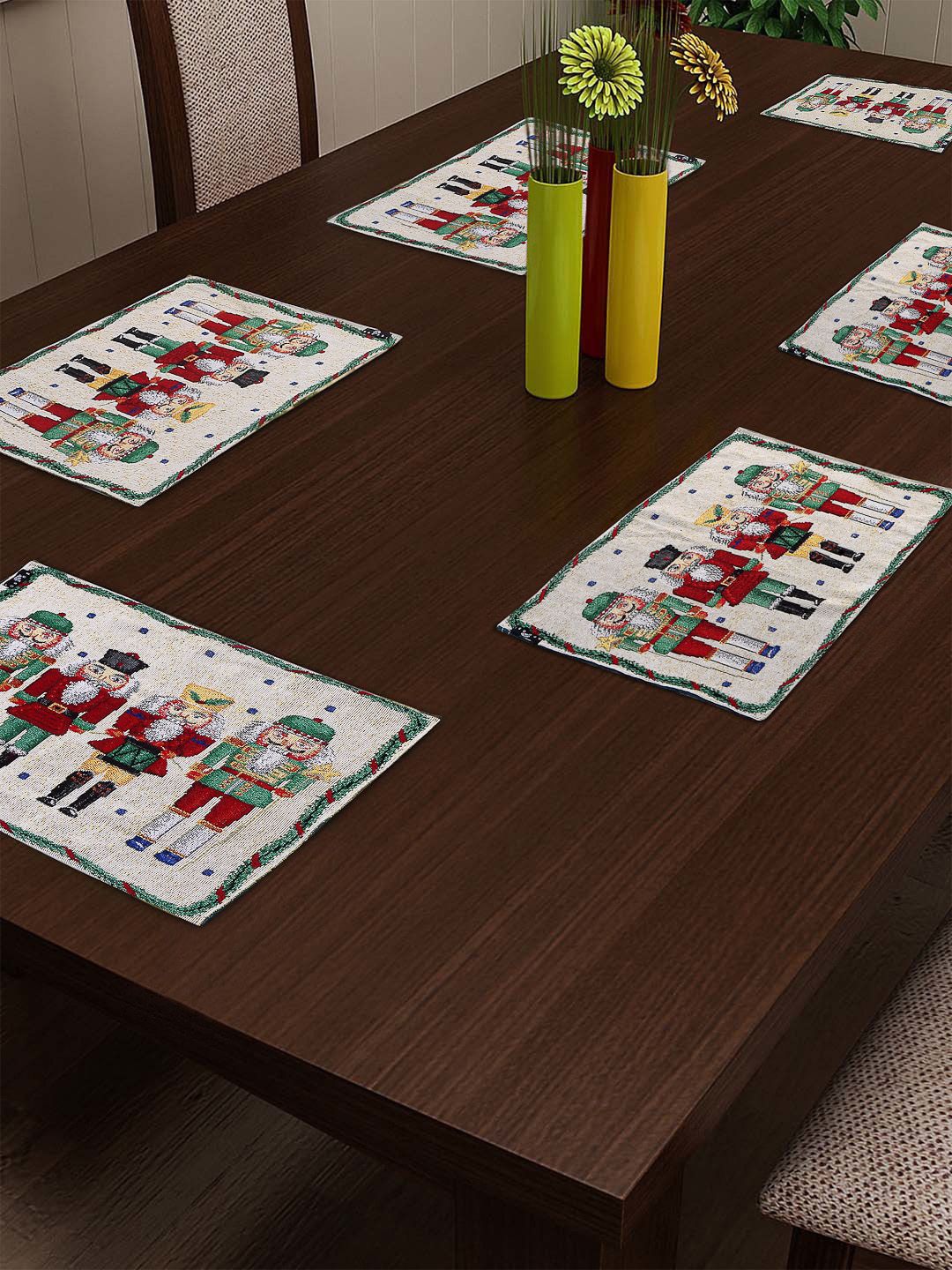 Arrabi Set Of 6 Cream Graphic Printed Table Place Mats Price in India