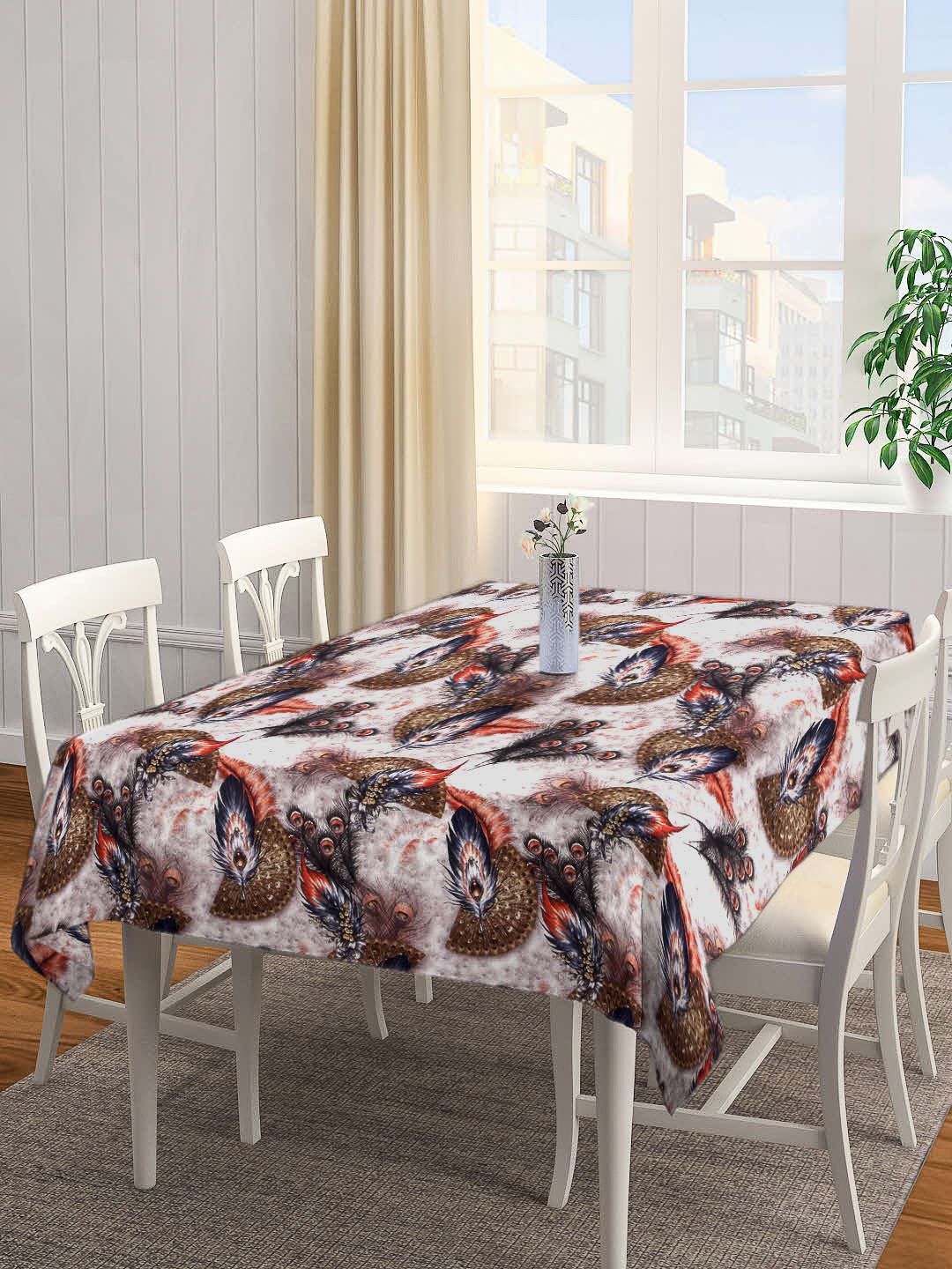 Arrabi White & Brown Printed 6-Seater Rectangular Table Cover Price in India