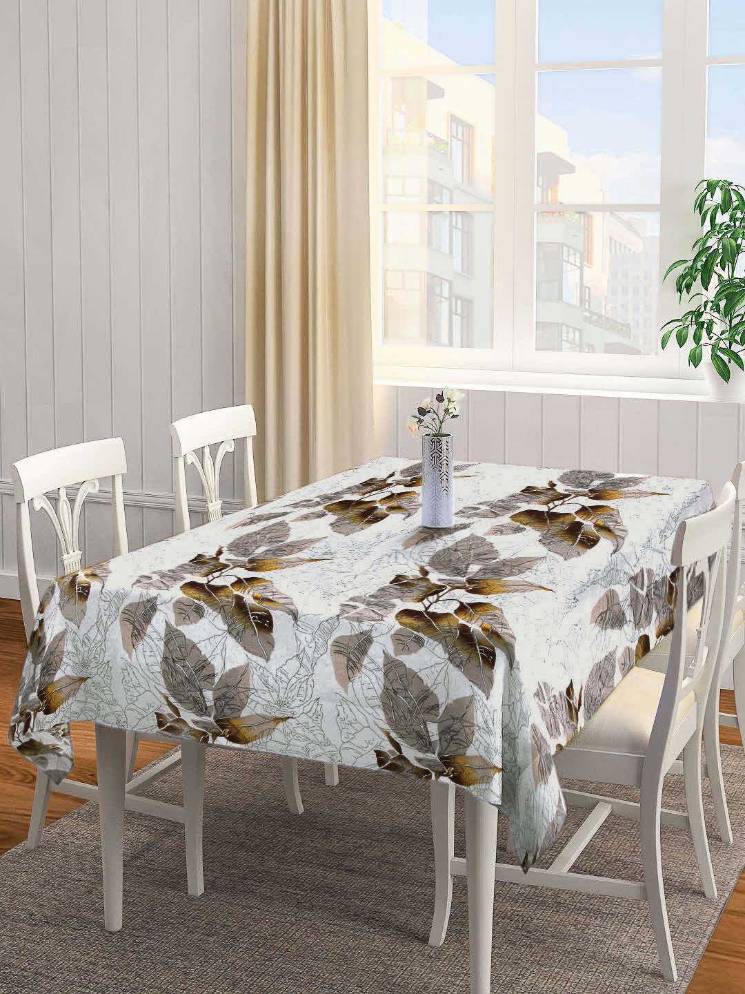 Arrabi White & Grey Floral Printed Table Cover Price in India