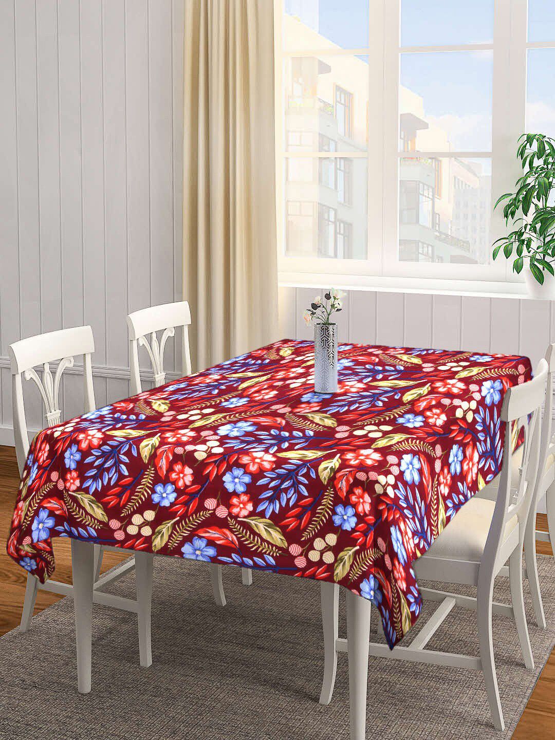 Arrabi Maroon & Blue Printed Rectangular 6-Seater Table Cover Price in India