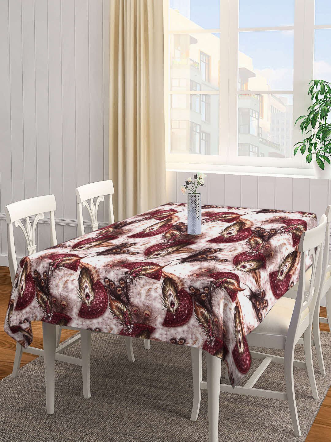 Arrabi Brown & Maroon Printed 6-Seater Rectangular Table Cover Price in India