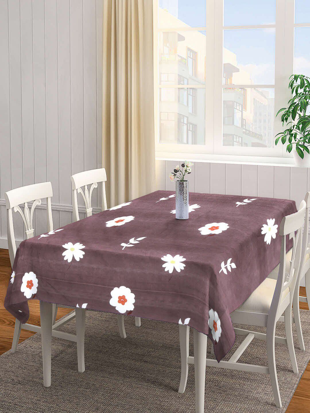 Arrabi Brown & White Floral Printed 6-Seater Rectangular Table Cover Price in India