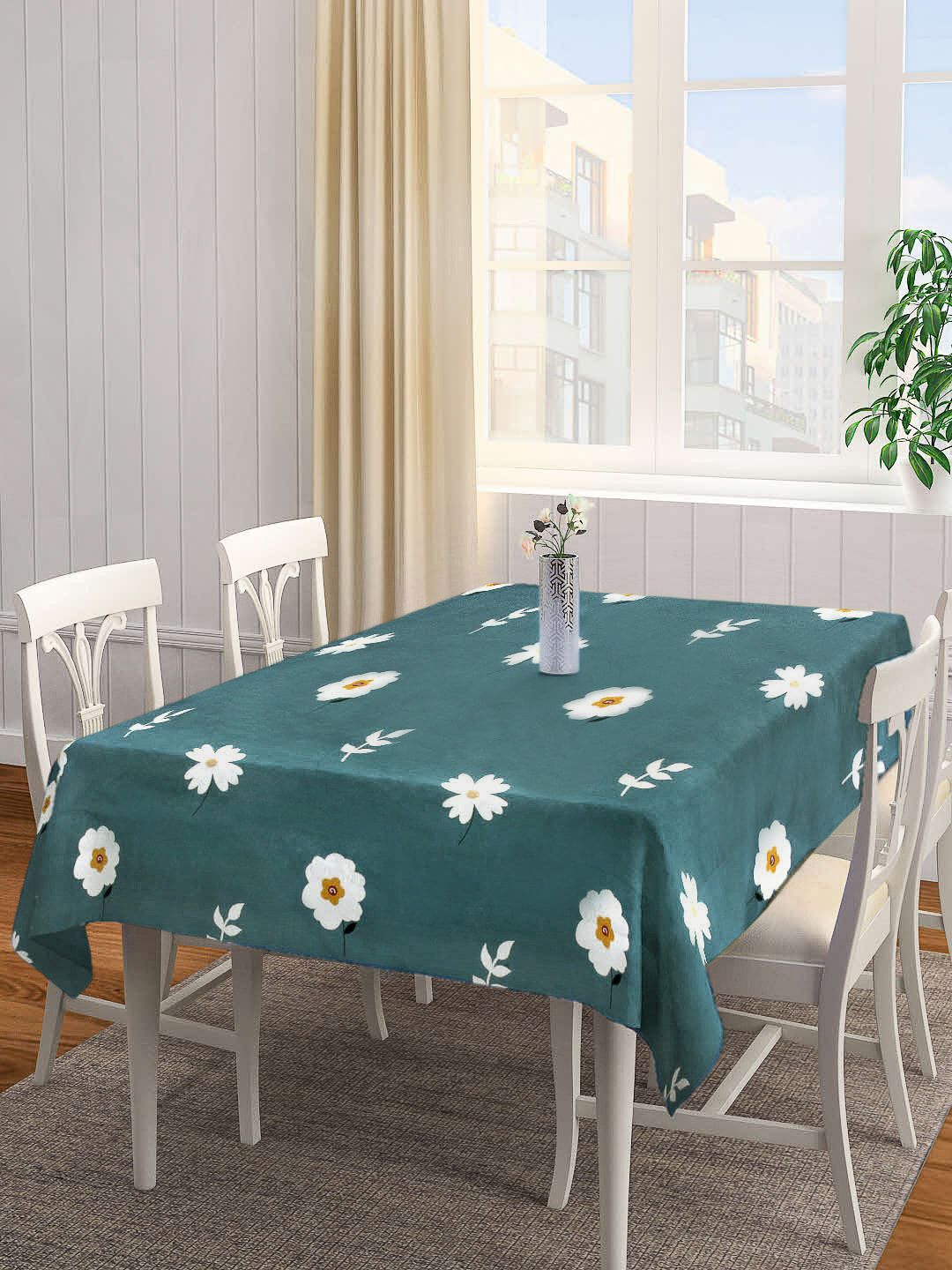 Arrabi Green & White Floral Printed 6-Seater Table Cover Price in India