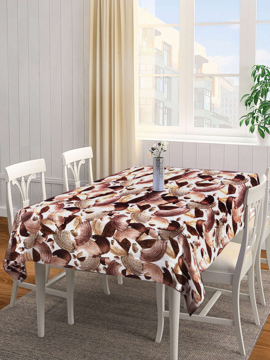 Arrabi Brown & White Printed Rectangular 6-Seater Table Cover Price in India