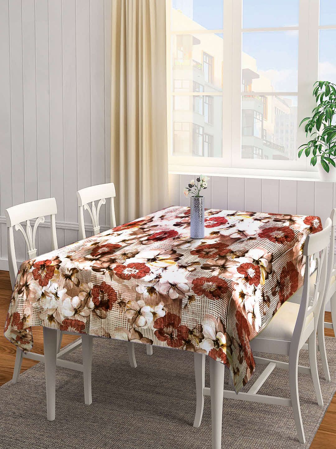 Arrabi Brown & Maroon Floral Printed 6-Seater Rectangular Table Cover Price in India