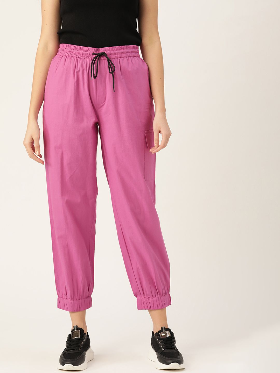 DressBerry Women Pink Textured Knit Pure Cotton Trousers Price in India