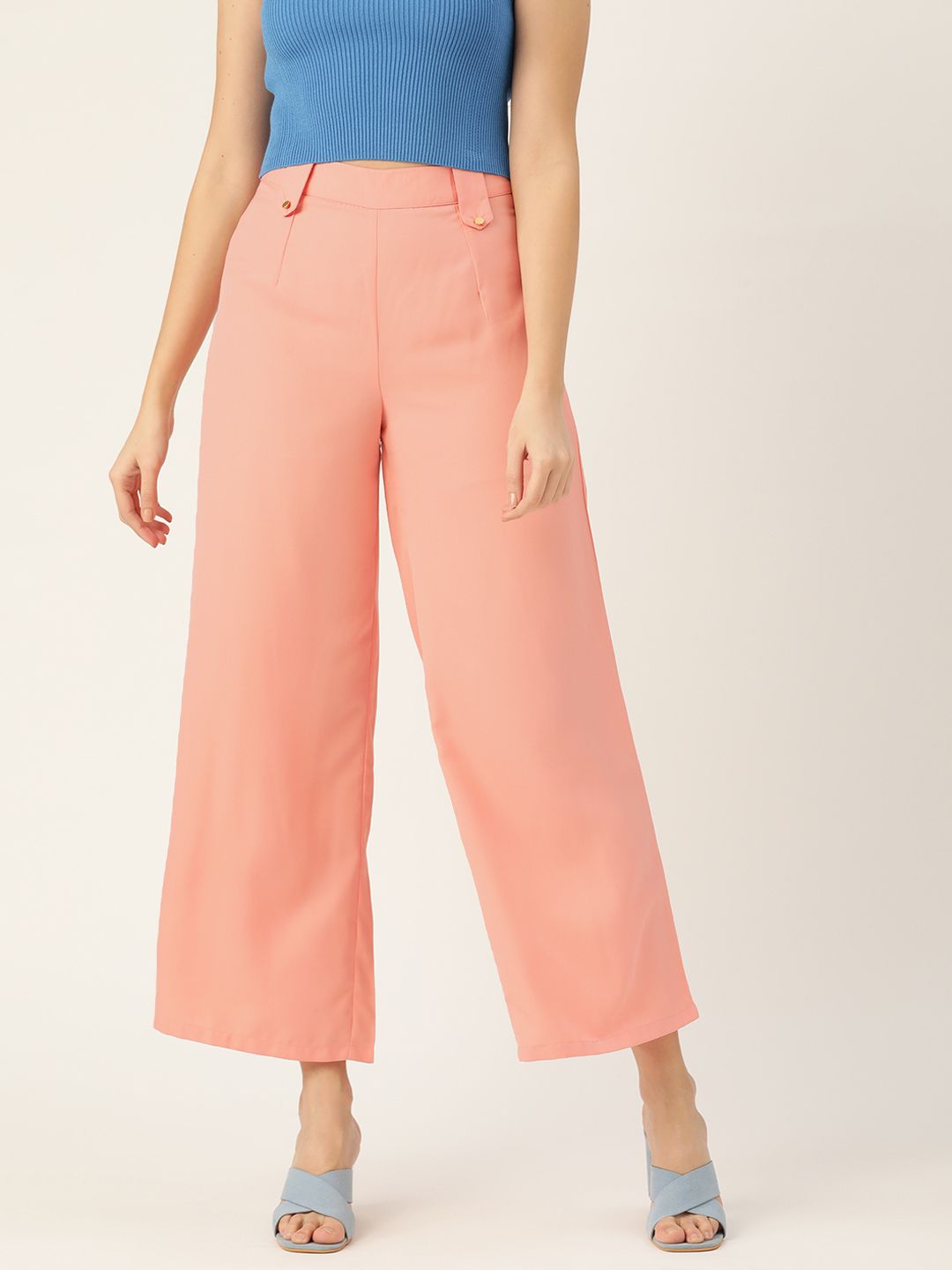 DressBerry Women Peach-Coloured Textured Knit Parallel Trousers Price in India