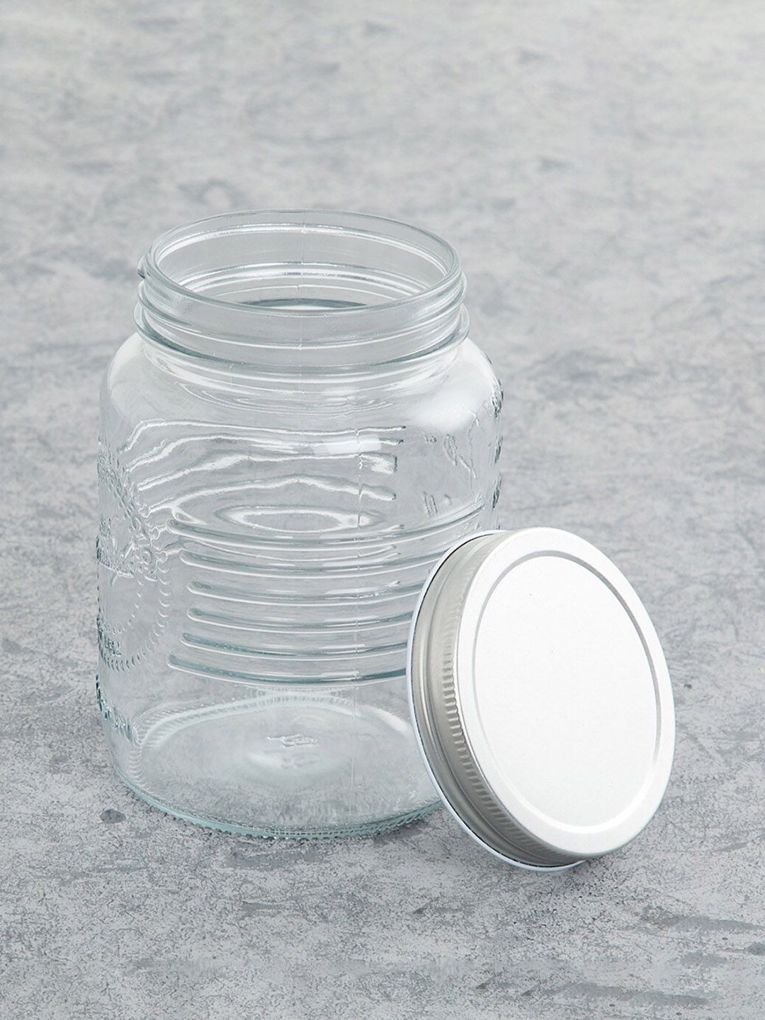 Home Centre Transparent Textured Glass Mason Jar With Lid Price in India
