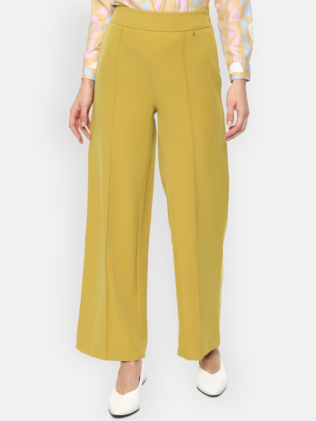 Van Heusen Woman Women Yellow Parallel Trousers Price in India