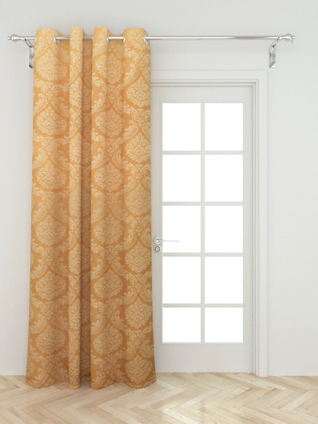 Home Centre Yellow & Gold-Toned Floral Room Darkening Jacquard Window Curtain Price in India