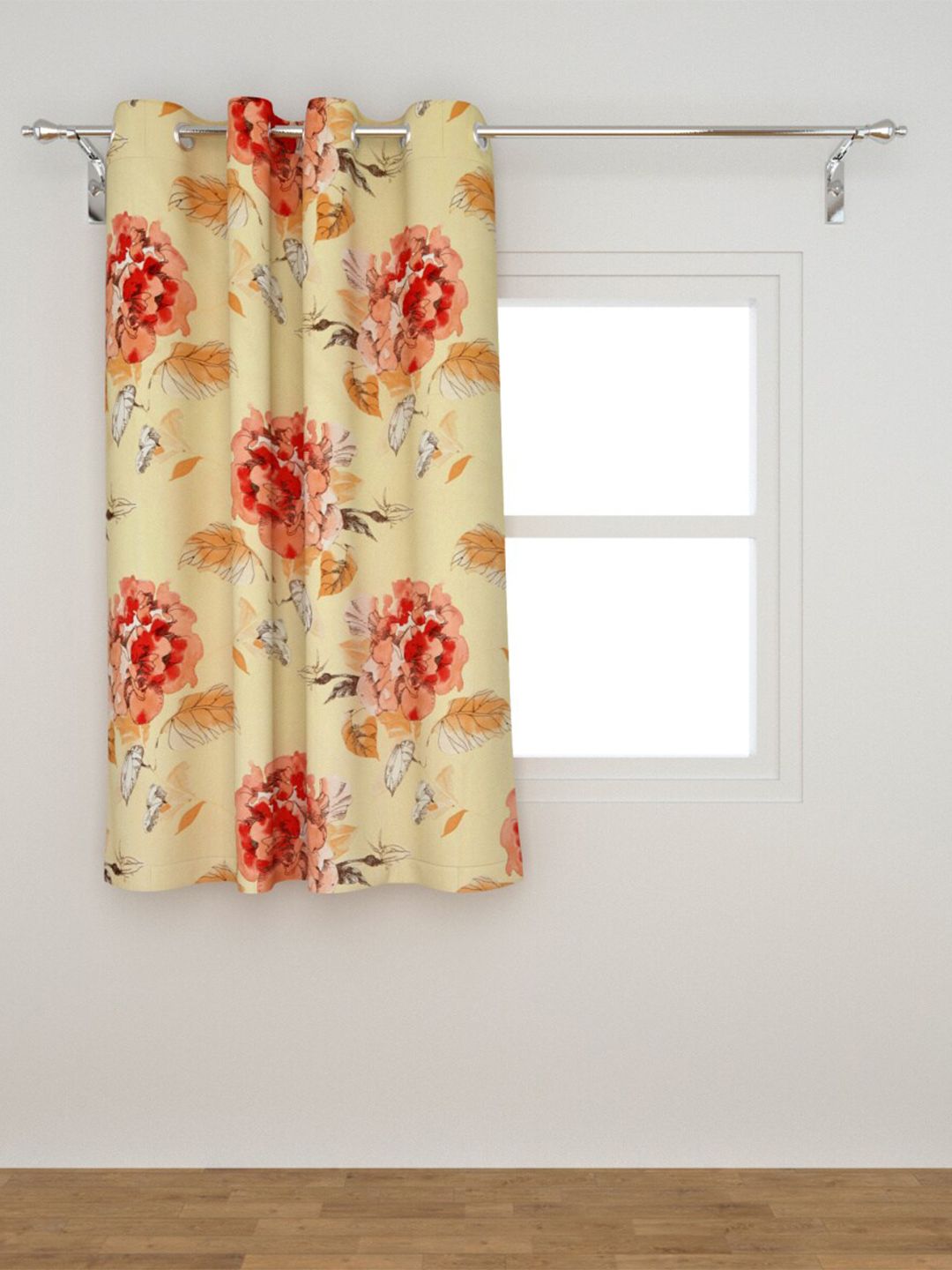 Home Centre Beige & Red Floral Regular Window Curtain Price in India