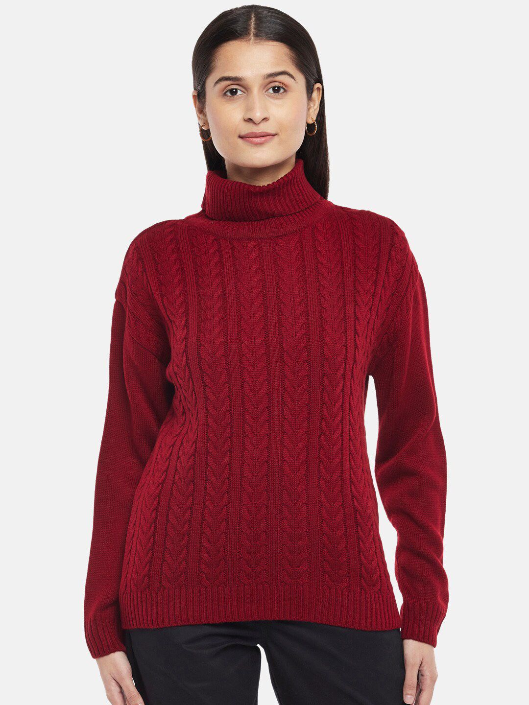 Honey by Pantaloons Women Red Cable Knit Pullover Price in India