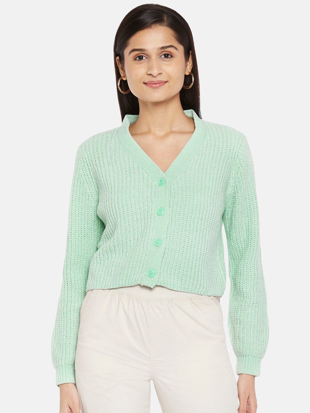 Honey by Pantaloons Women Green Front Open Cardigan Price in India