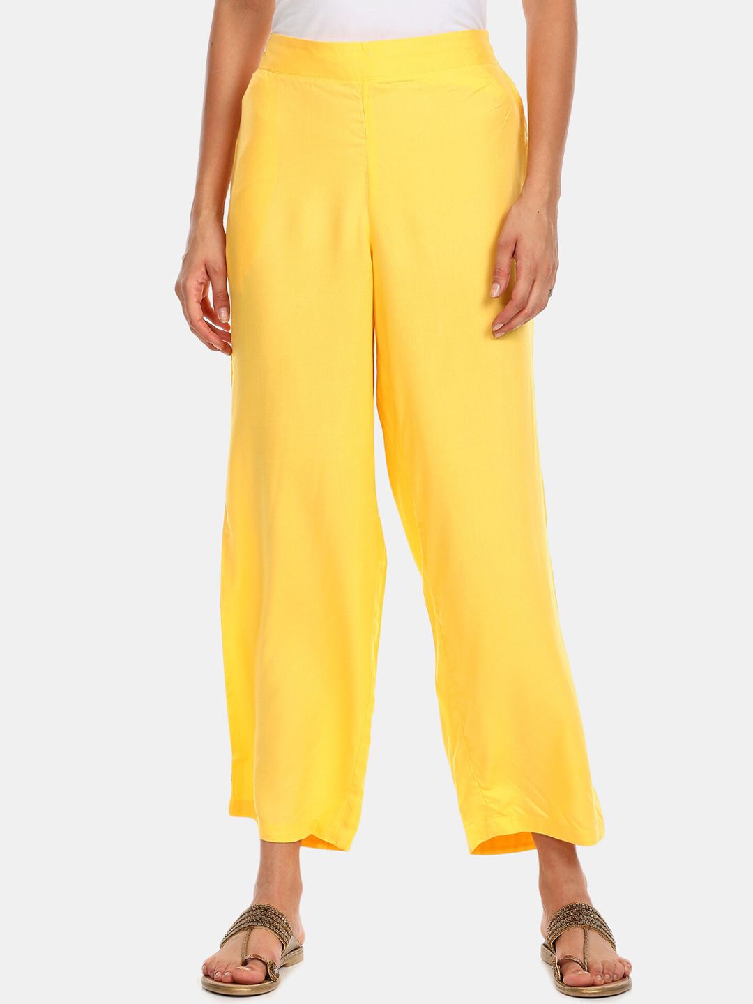 Karigari Women Yellow Solid Trousers Price in India