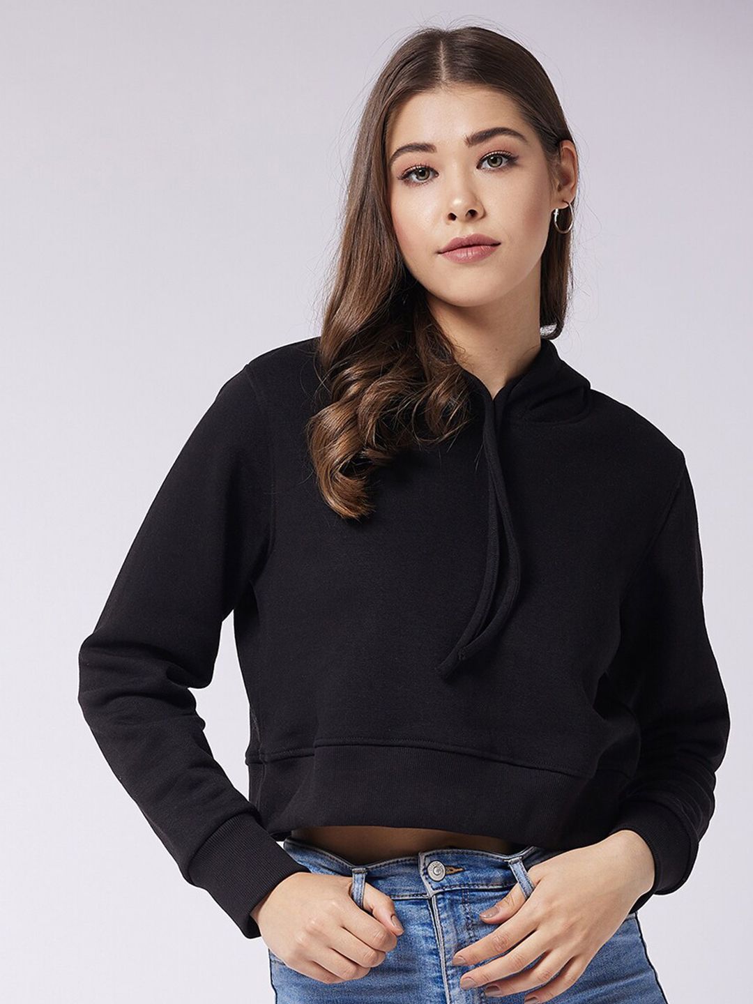 Miss Chase Women Black Hooded Sweatshirt Price in India