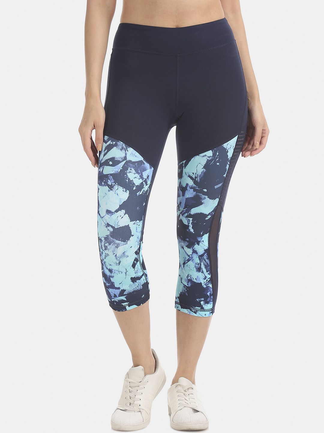 Aeropostale Navy Blue & Blue Printed Panel Cropped Active Tights Price in India