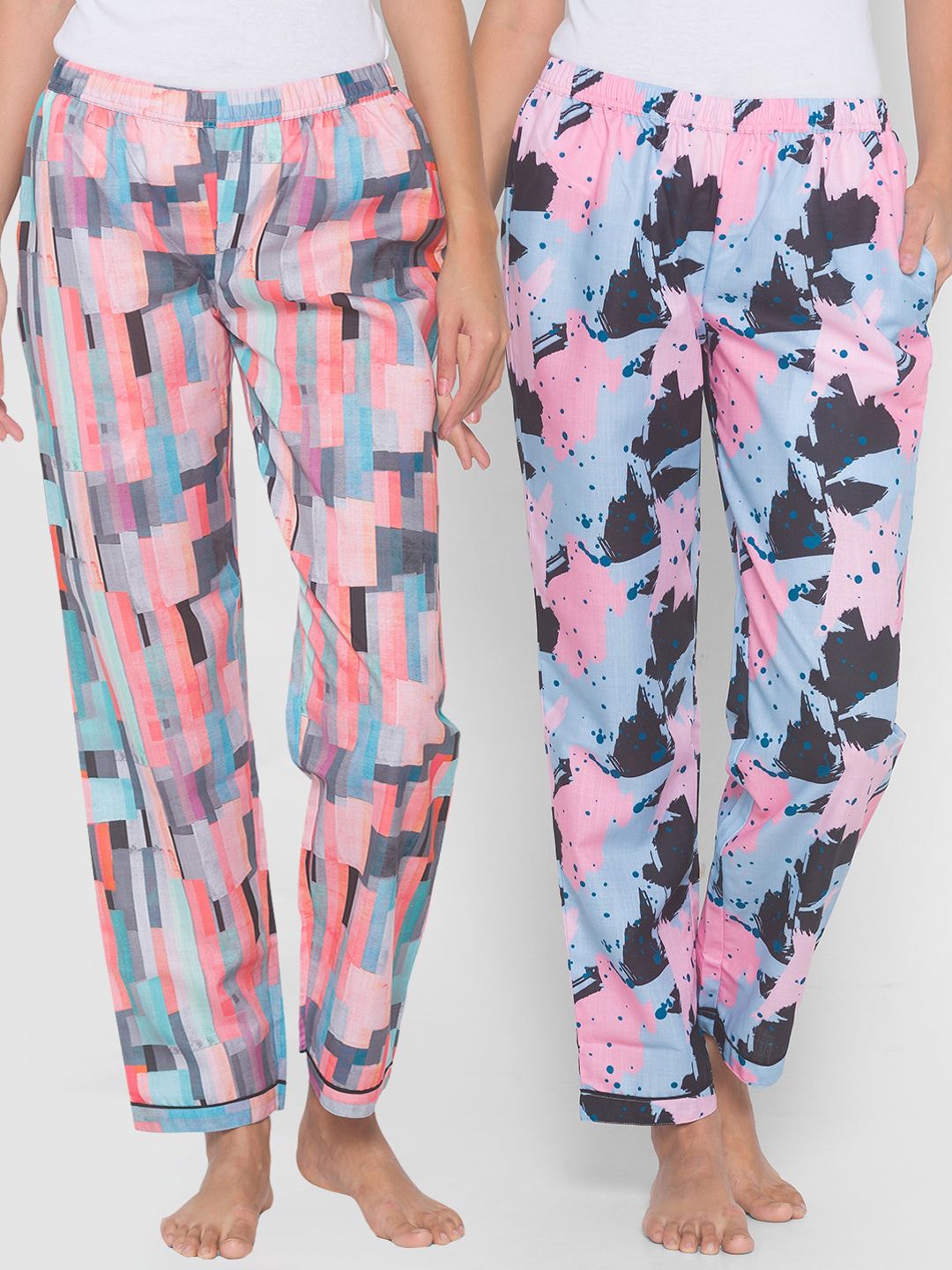 FashionRack Pack of 2 Blue & Pink Printed Lounge Pants Price in India