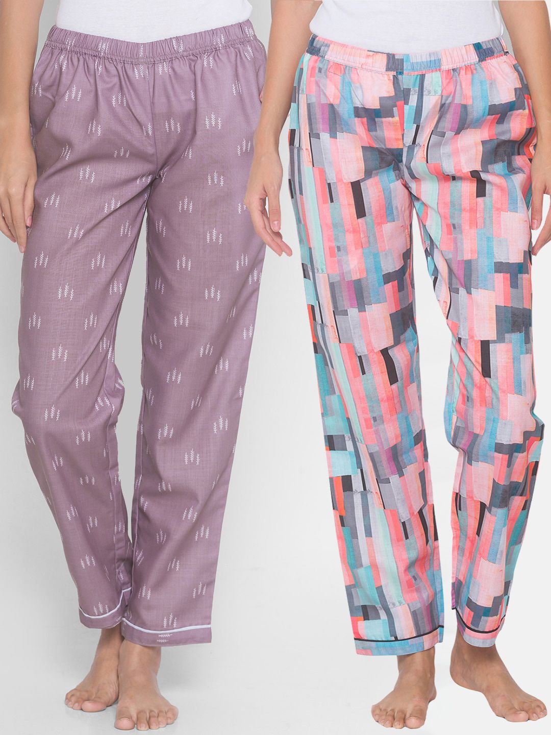 FashionRack Women Pack Of 2 Multicoloured & Purple Lounge Pants Price in India