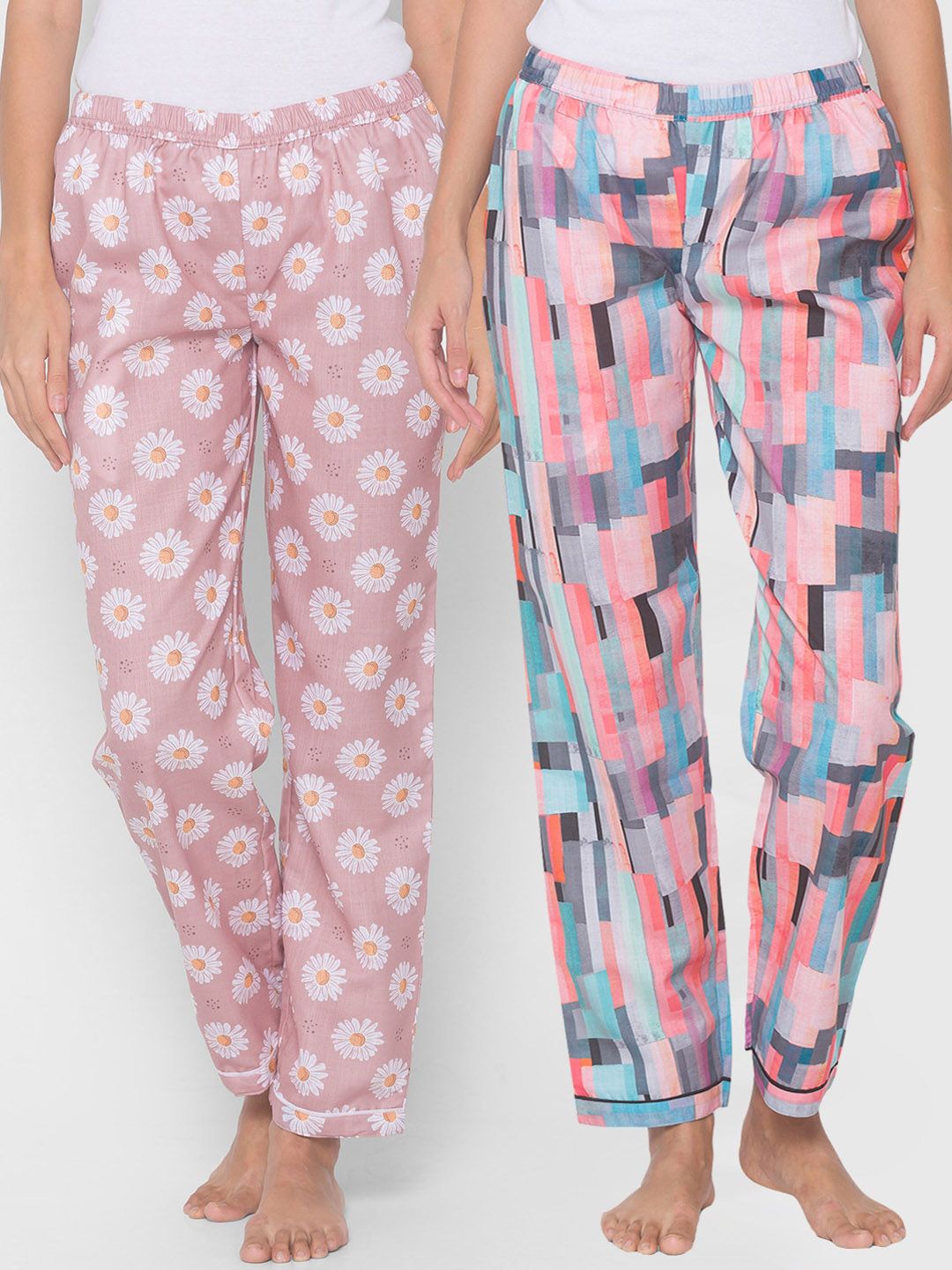 FashionRack Pack of 2 Women Printed Cotton Lounge Pants Price in India