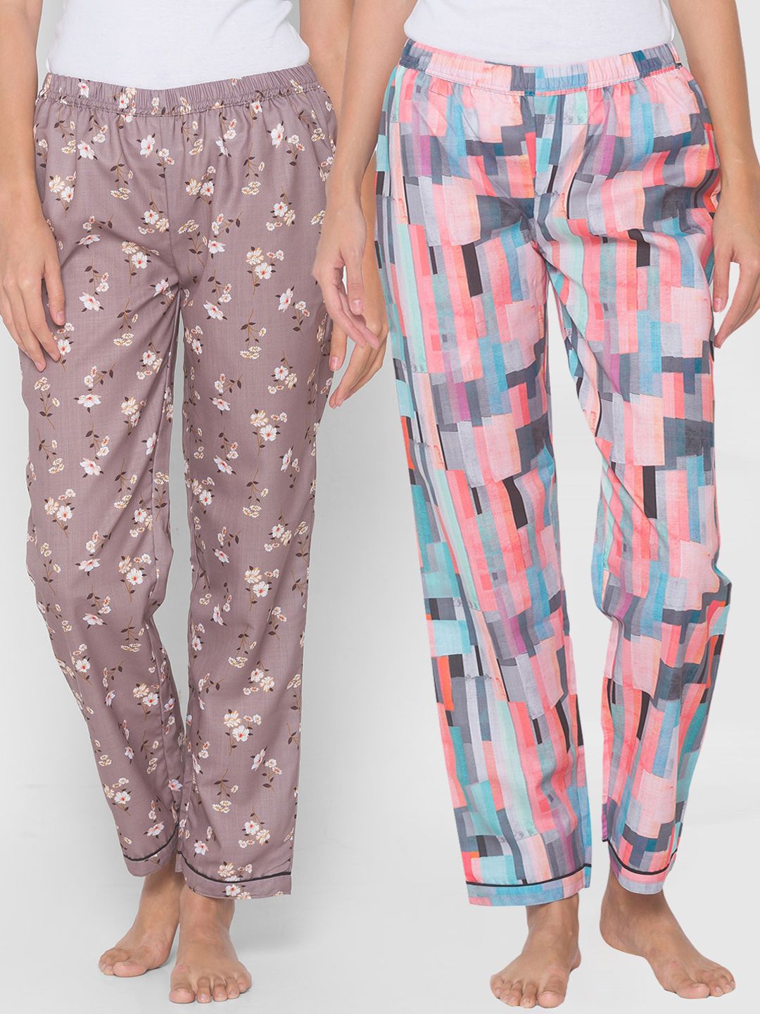 FashionRack Pack of 2 Printed Cotton Lounge Pants Price in India