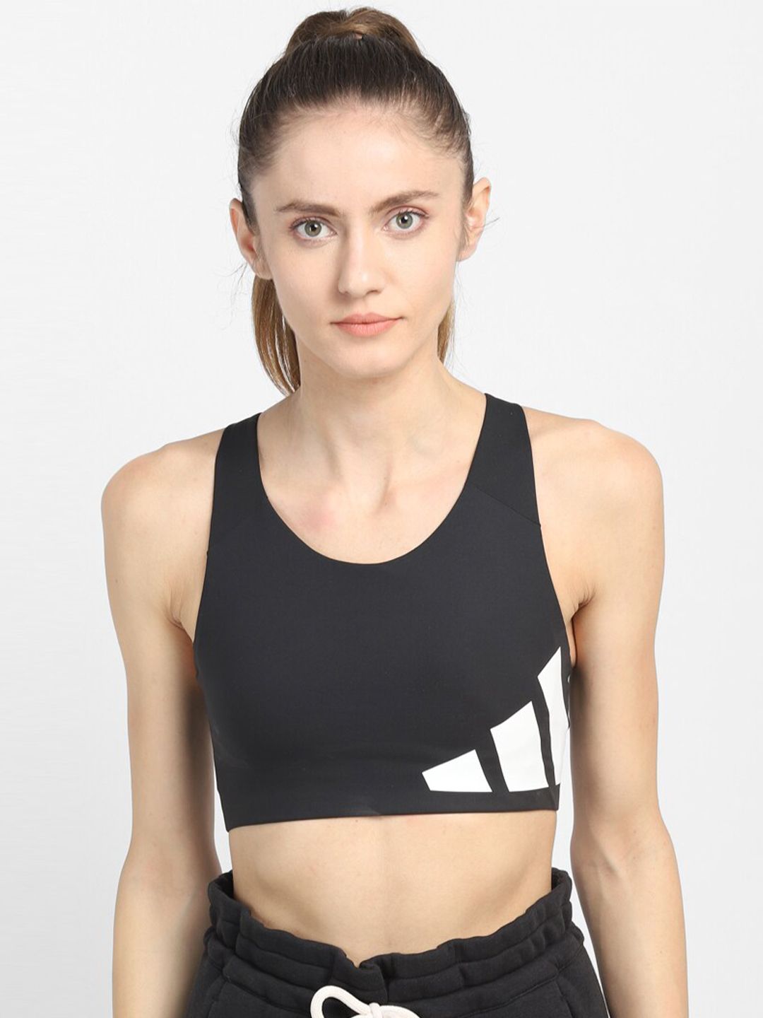 ADIDAS Black & White Colourblocked Workout Bra Lightly Padded Price in India