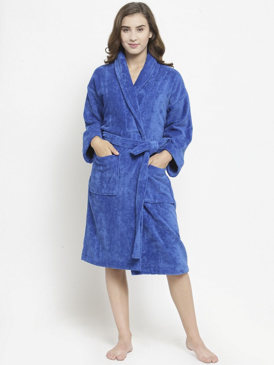 Trident Women Blue Highly Absorbent Terry Cotton Bath Robe Price in India