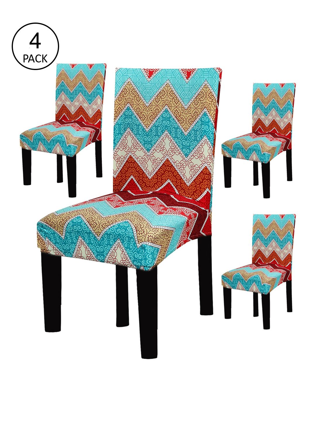 HOUSE OF QUIRK Set Of 4 Red & Blue Printed Non-Slip Removable Chair Covers Price in India