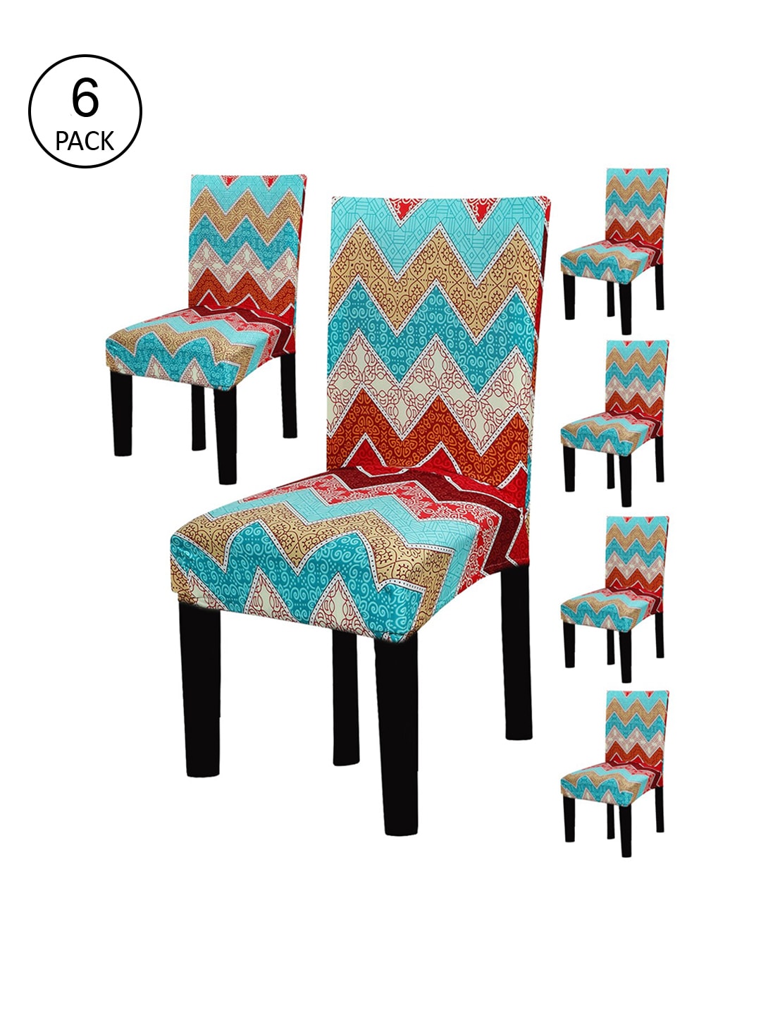 HOUSE OF QUIRK Set Of 6 Red & Blue Printed Non-Slip Removable Chair Covers Price in India