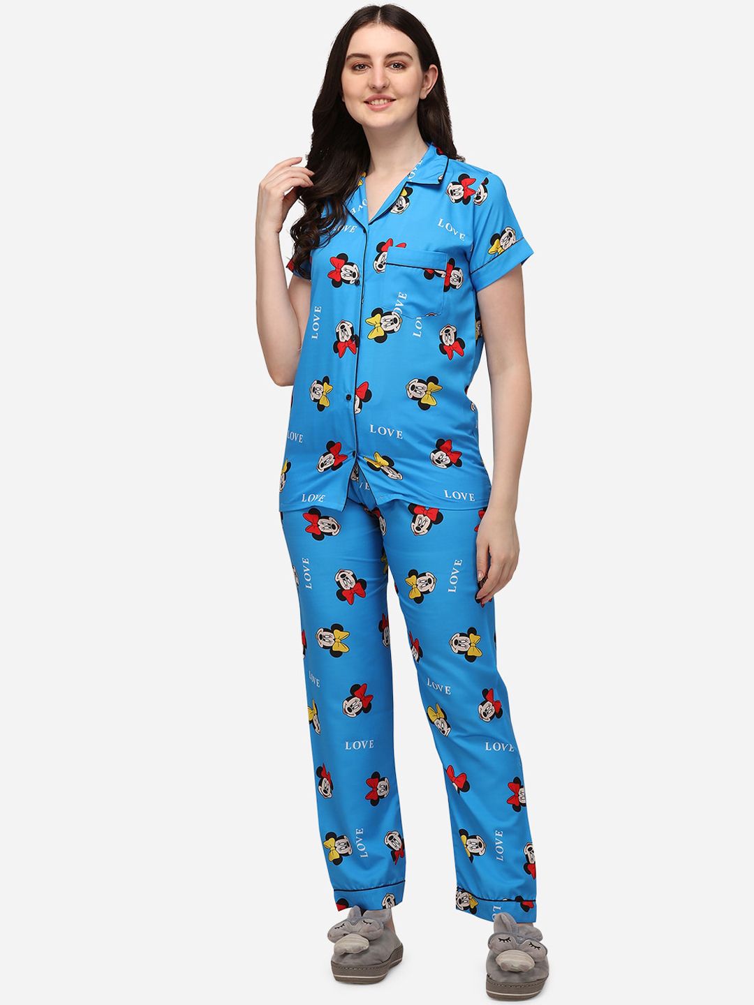 House of JAMMIES Women Blue Printed Night suit Price in India