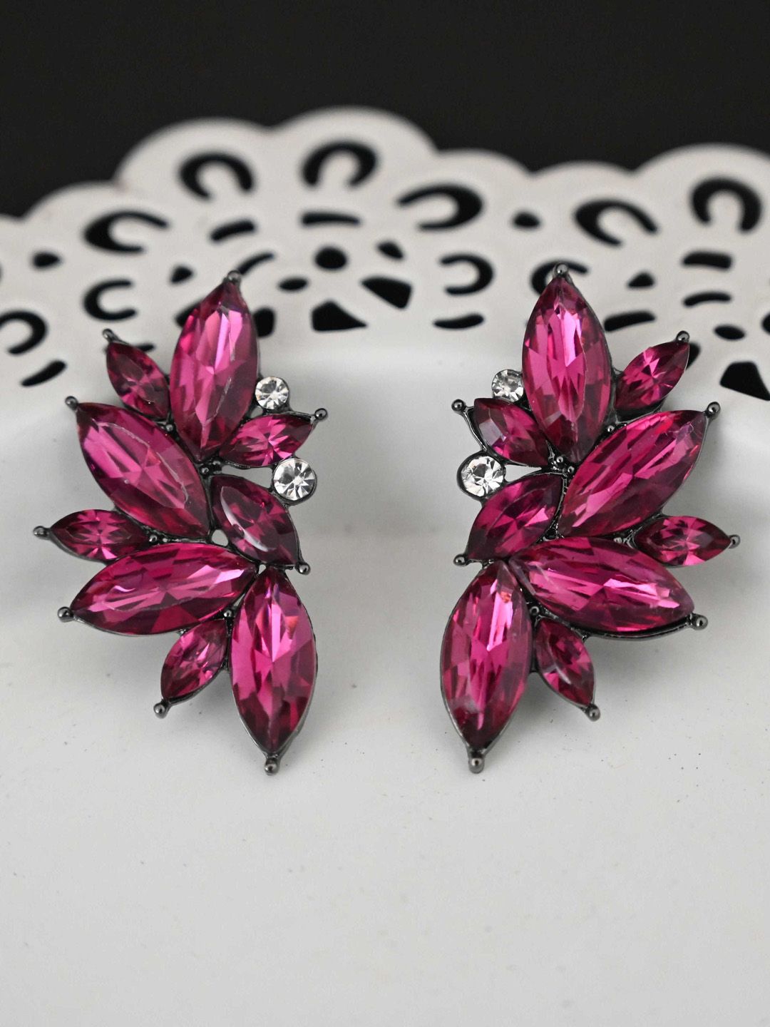 justpeachy Magenta Contemporary Studs Earrings Price in India