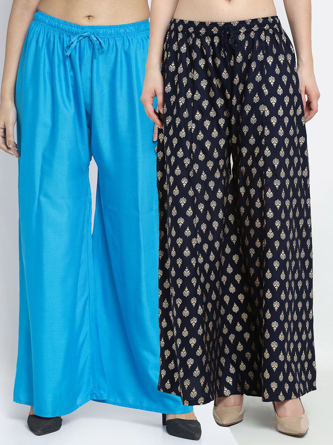 GRACIT Women Pack Of 2 Turquoise Blue & Navy Blue  Ethnic Motifs Printed Flared Palazzos Price in India