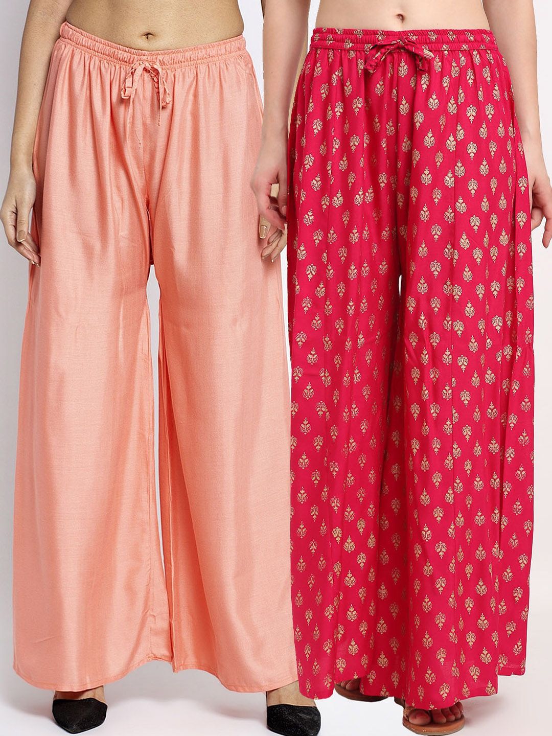 GRACIT Woman Pack of 2 Peach-Coloured & Red Flared Knitted Ethnic Palazzos Price in India