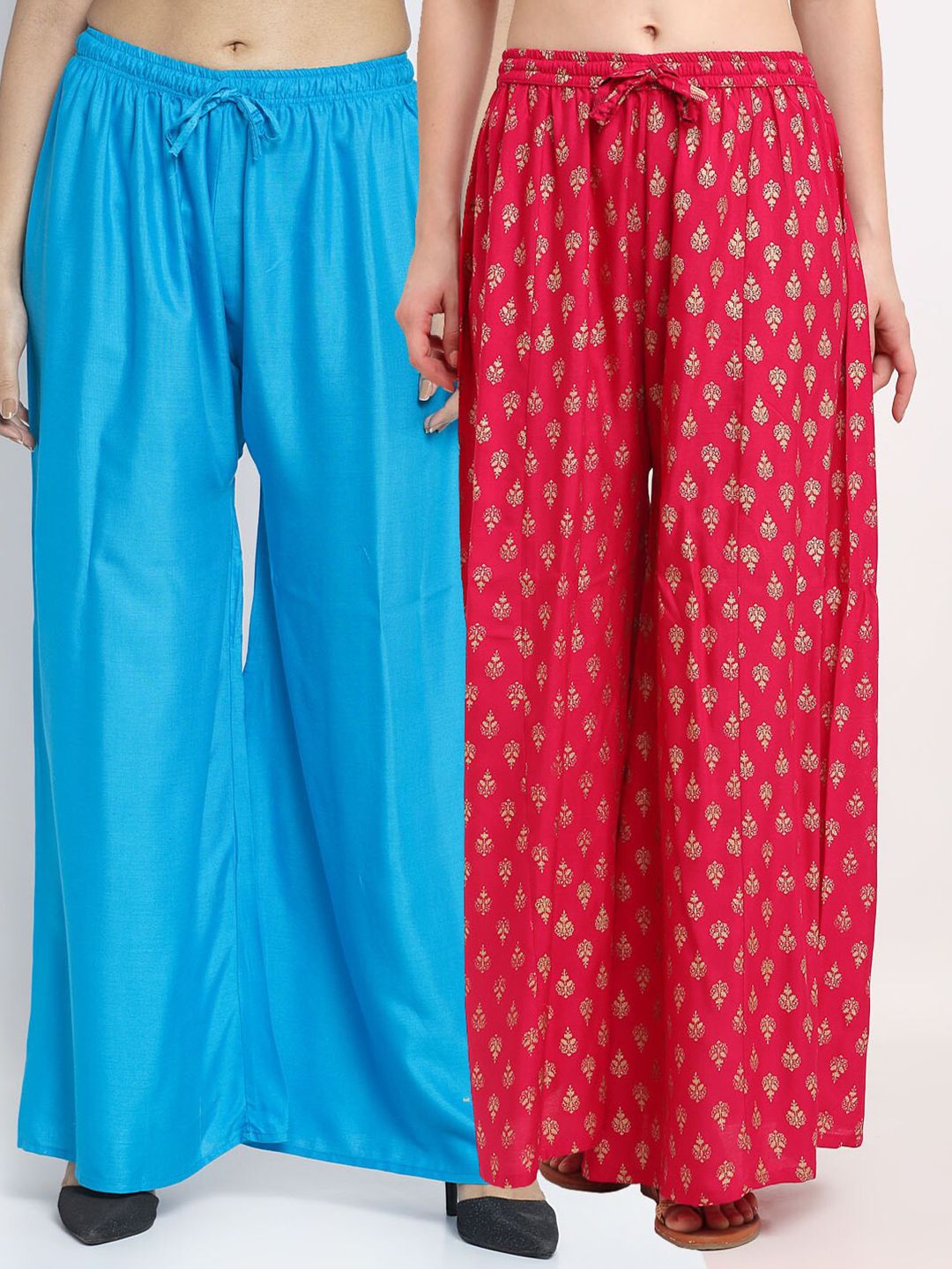 GRACIT Women Pack of 2 Turquoise Blue & Pink Ethnic Motifs Printed Palazzos Price in India