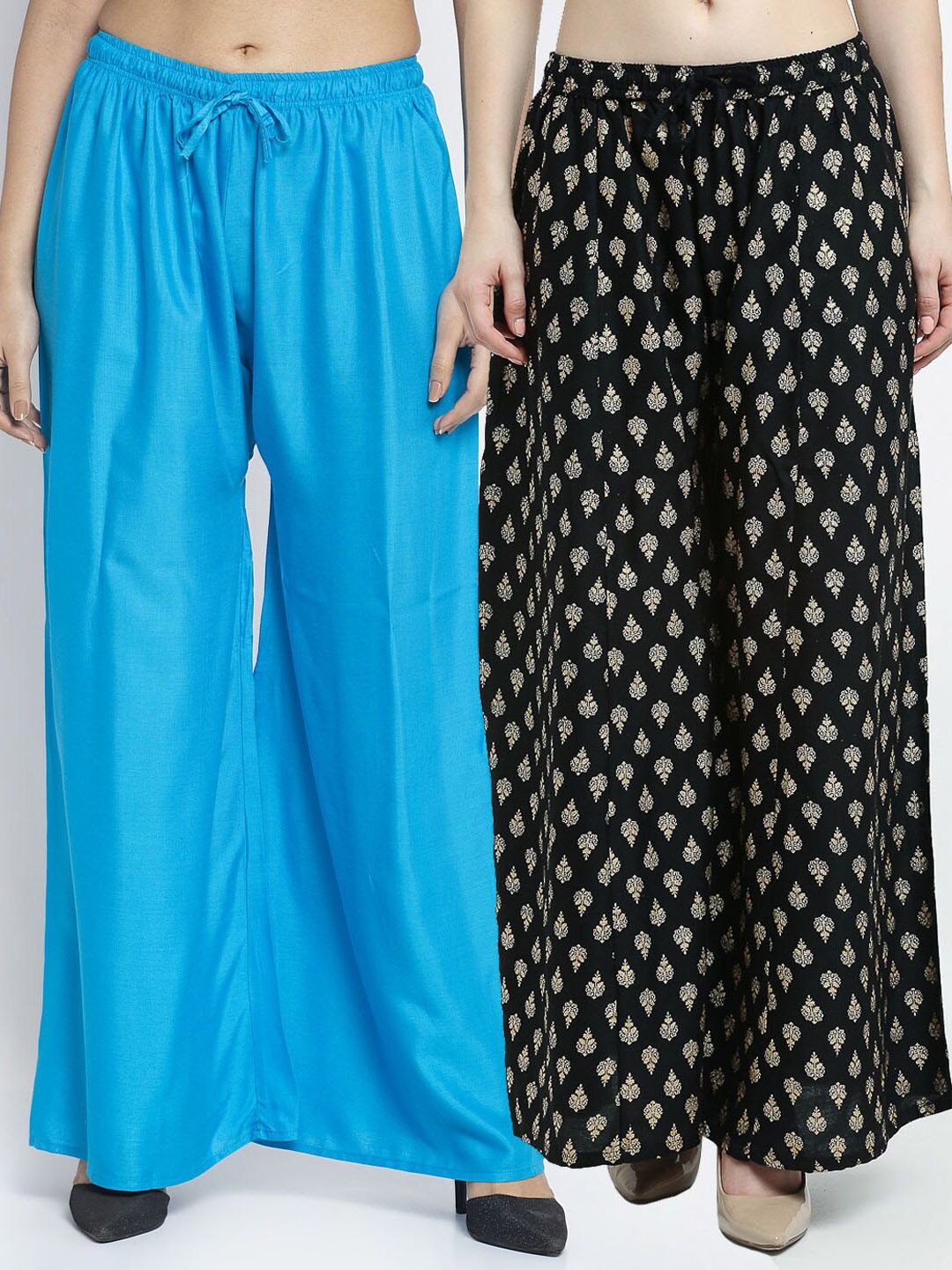 GRACIT Woman Pack of 2 Blue & Black Printed Flared Knitted Ethnic Palazzos Price in India