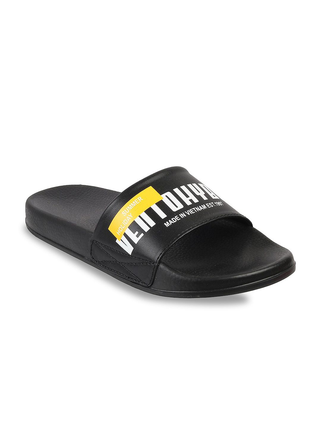 Vento Unisex Black & Yellow Rubber Sliders Price in India